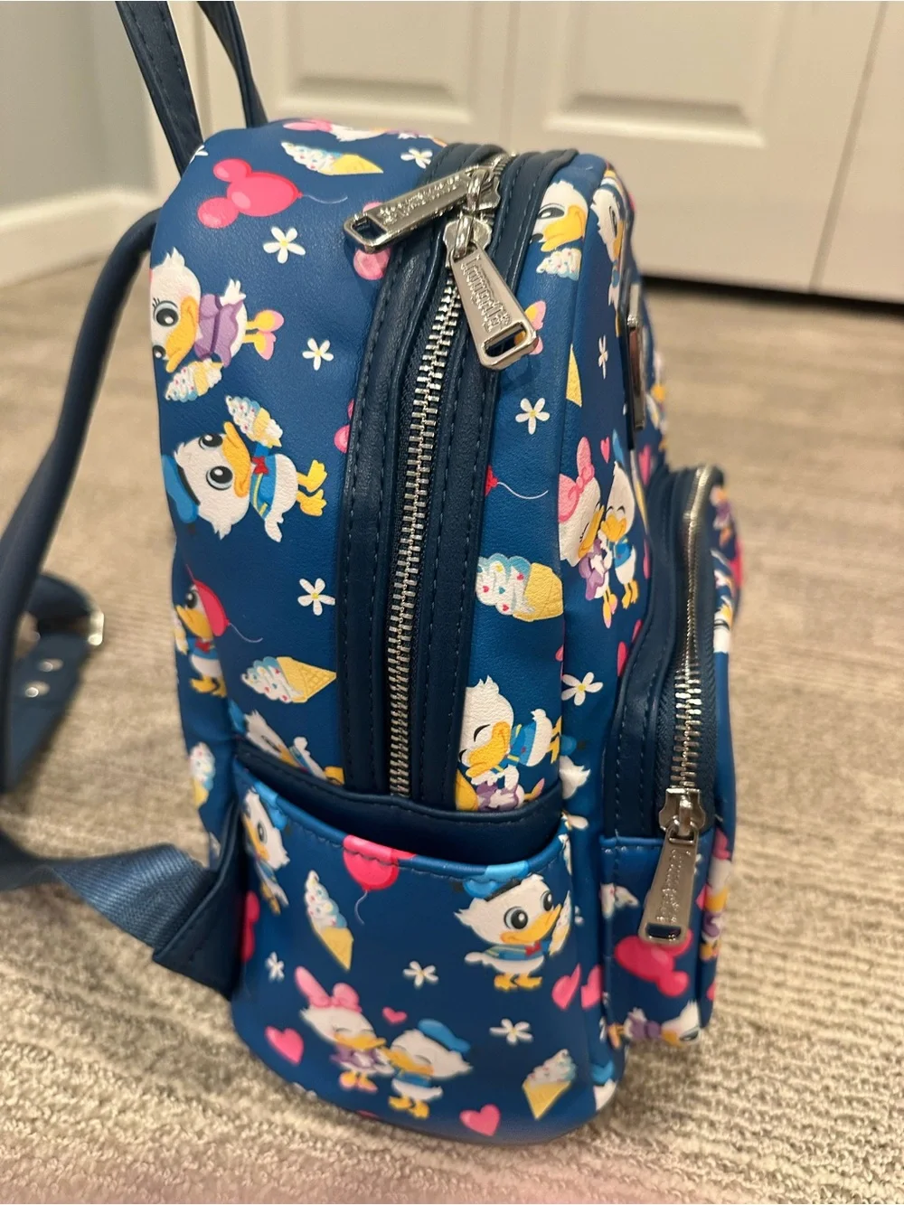 Disney Parks Loungefly Donald Daisy Ice Cream Mini Backpack Mickey Balloon Print